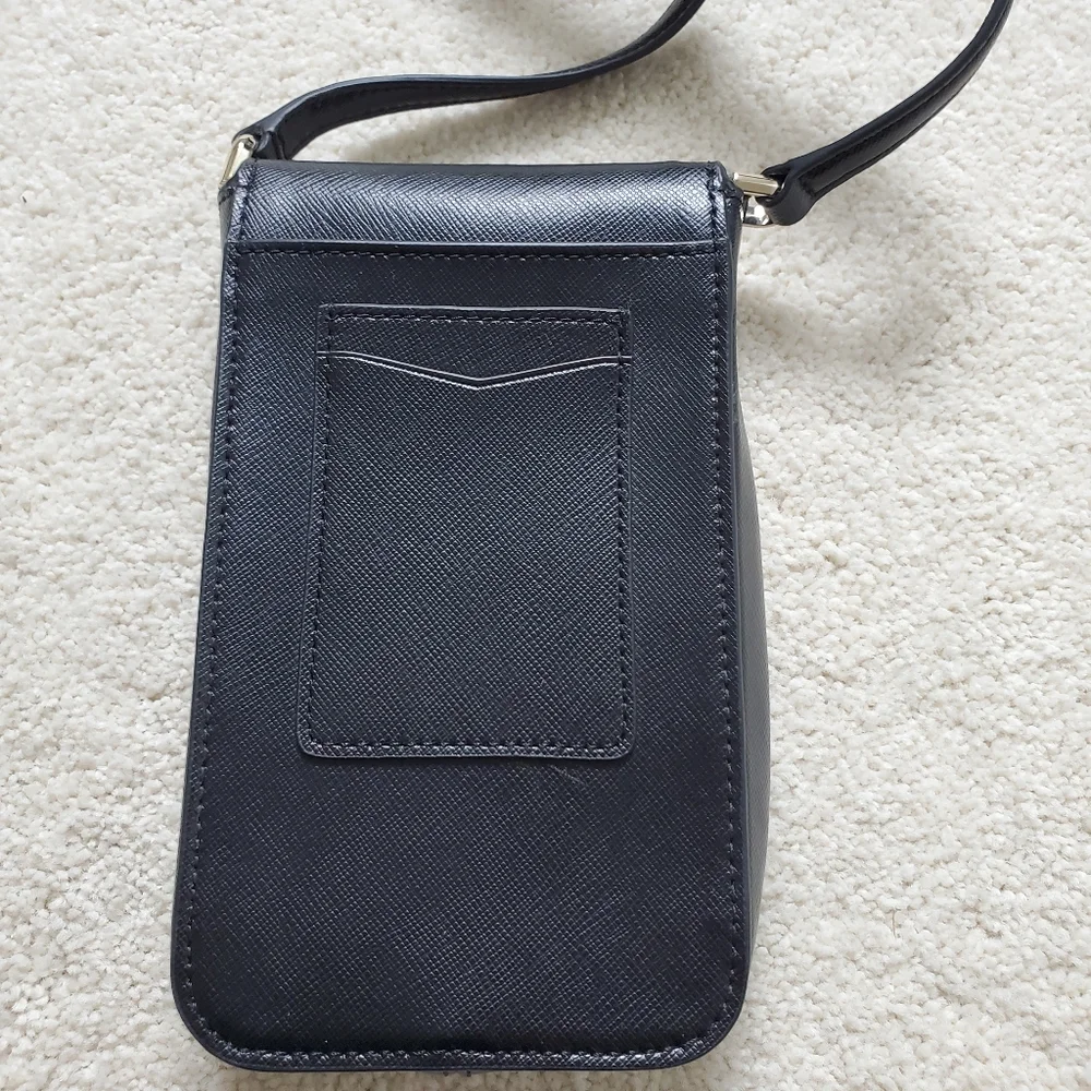Kate Spade Staci North South Flap Phone Crossbody in Black Saffiano Leather